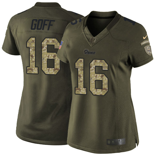 Women's Elite Jared Goff Nike Jersey Green - #16 Salute to Service NFL Los Angeles Rams